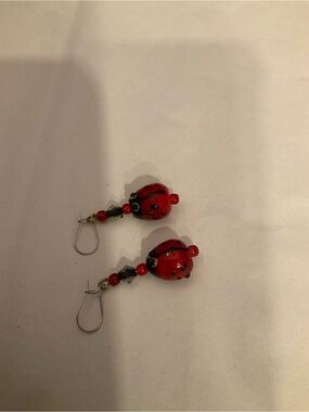 Cute Red Ladybug Bead Dangle Earrings